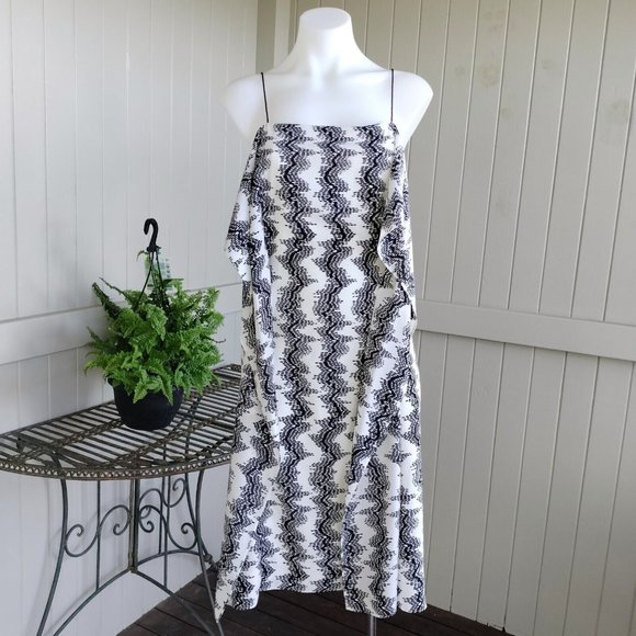 Country Road Size 10 Dress White Black A Line Ruffle Abstract Tie Waist Cocktail - Picture 3 of 13